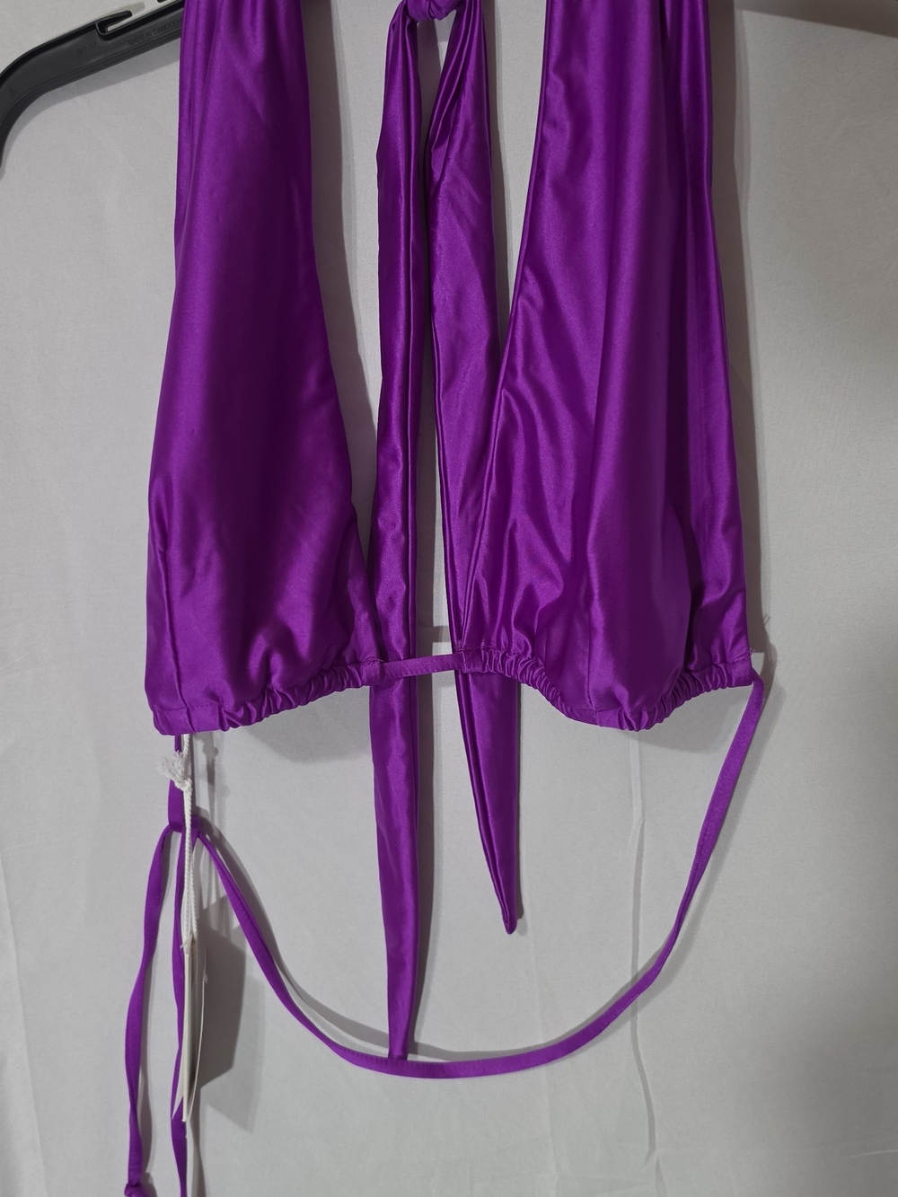 Good American Purple Satin Triangle Bikini Top